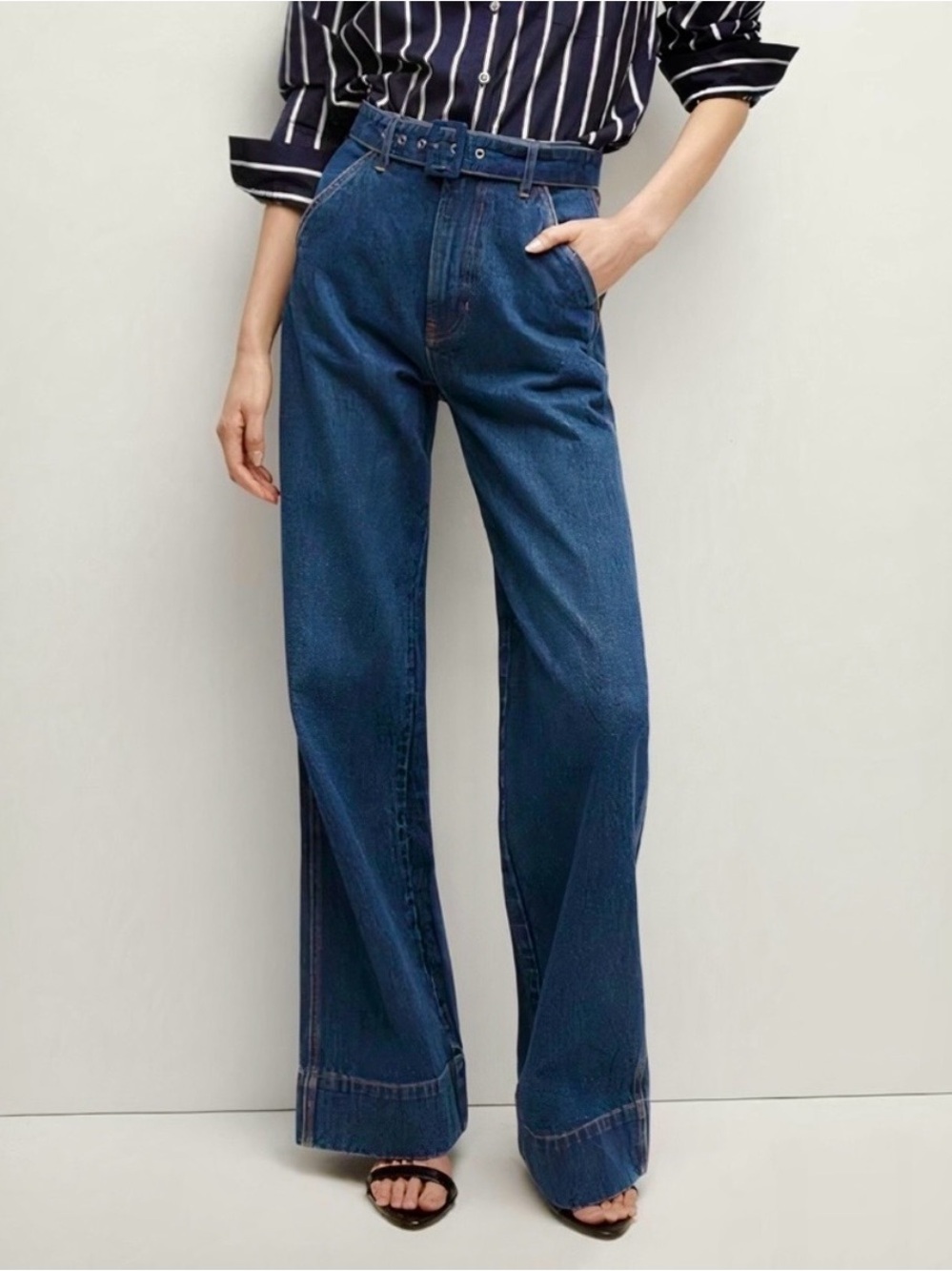 Veronica Beard Taylor Relaxed Wide-Leg High-Rise Jeans with Belt